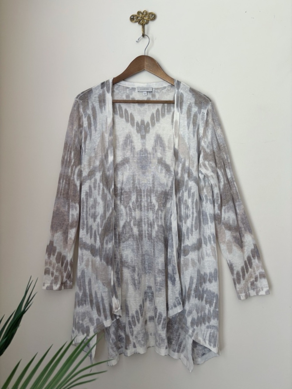Kinross Ikat Print Longline Linen Cardigan Sweater Medium Summer Layering